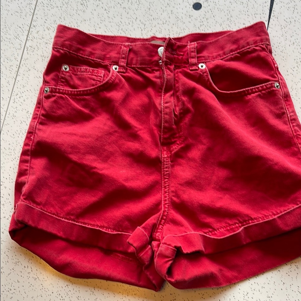 Women's Red Denim Shorts